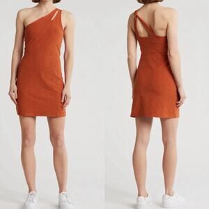 NEW Beyond Yoga Your Mind One-Shoulder Mini Dress XL Clay Heather Spacedye